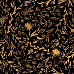 seamless pattern with leaves, branches and flowers. Design for fabric, textile, wallpaper and packaging 