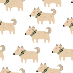 Fototapeta premium Seamless pattern with cartoon dogs. colorful vector for kids. Animals. hand drawing, flat style. baby design for fabric, print, textile, wrapper