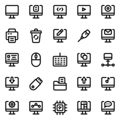 Computer icon set with line style