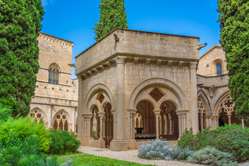 Fototapeta na wymiar Fountain building at the twelfth century Cistercian monastery of Santa Maria de Poblet, Catalonia. Spain