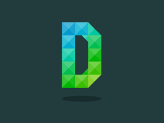 Alphabet letter D with perfect combination of bright blue-green colors. Good for print, t-shirt design, logo, etc. Vector illustration.