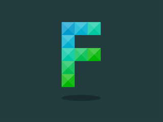 Alphabet letter F with perfect combination of bright blue-green colors. Good for print, t-shirt design, logo, etc. Vector illustration.