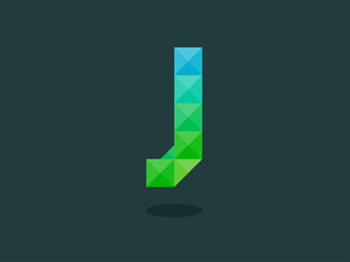 Alphabet letter J with perfect combination of bright blue-green colors. Good for print, t-shirt design, logo, etc. Vector illustration.