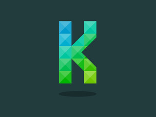 Alphabet letter K with perfect combination of bright blue-green colors. Good for print, t-shirt design, logo, etc. Vector illustration.