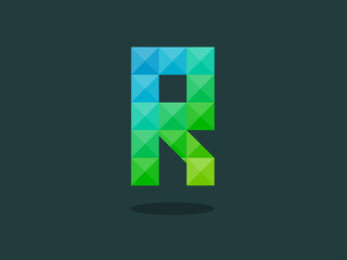 Alphabet letter R with perfect combination of bright blue-green colors. Good for print, t-shirt design, logo, etc. Vector illustration.
