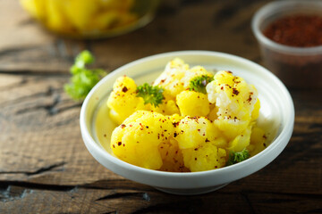 Homemade pickled cauliflower with spices