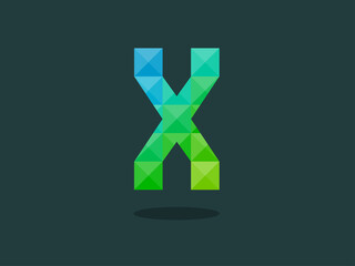 Alphabet letter X with perfect combination of bright blue-green colors. Good for print, t-shirt design, logo, etc. Vector illustration.