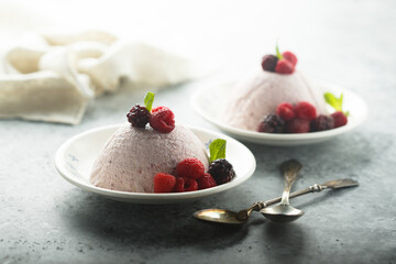 Homemade cottage cheese mousse dessert with berries