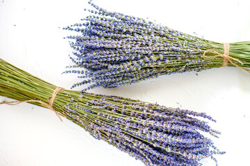 Purple lavender bouquet, bunched, close-up of flower head