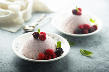 Homemade cottage cheese mousse dessert with berries