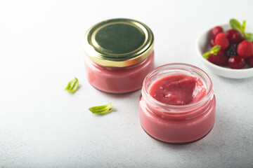 Homemade red berry curd, canned