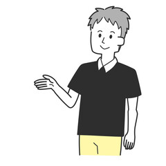 案内しているカジュアルな男性