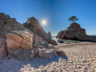 Tossa de Mar Catalan coast fishing village Mediterranean sea turquoise blue water beach tourist...