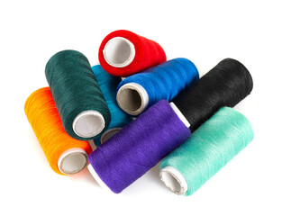 colorful sewing thread isolated on white