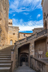 Fototapeta na wymiar Walking way through the twelfth century Cistercian monastery of Santa Maria de Poblet, Catalonia. region Tarragona, vertical