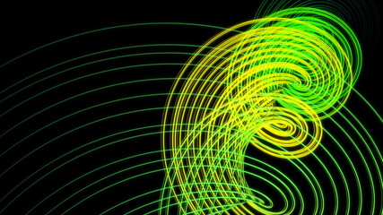 bright neon spiral. neon abstract colored background. green and yellow rays are twisted in a spiral