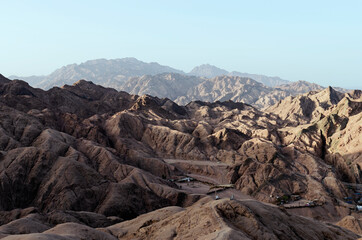 DAHAB, EGYPT: Scenic landscape view of desert mountains.