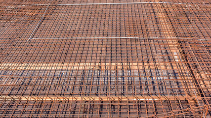 Construction Steel Metal Rods Frame Floor Platform Concrete Preparation Structure.