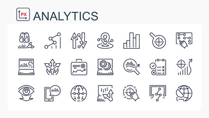 A set of vector icons from a thin line. seo, analytics, statistics, data, business.