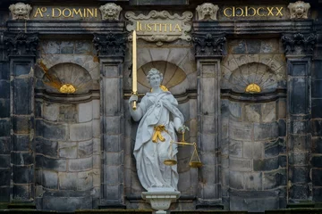 Foto auf Acrylglas Detail of the Older Town Hall with Lady Justice, Delft, South Holland Province, The Netherlands © Holland-PhotostockNL