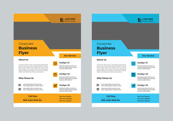 Corporate business flyer template design set with blue, magenta, red and yellow color. marketing, business proposal, promotion, advertise, publication, cover page.