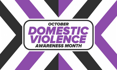 Domestic Violence Awareness Month in October. Celebrate annual in United States. Awareness purple ribbon. Day of Unity. Prevention campaign. Stop women abuse. Poster, banner and background. Vector