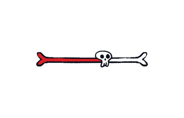 Doodle bone loading bar. Progress bar bone doodle skull centered with red download indicator. Vector stock illustration black on white sketch.