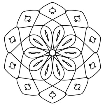 Beautiful black outlines of geometric, symmetric symbol, calming mandala picture. Perfect as a logo, coloring book picture, wall art, etc. Vector graphic in EPS file type, easy to edit.