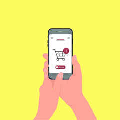 Phone in hand.The concept of online manual payment. Vector illustration