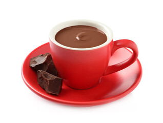 Yummy hot chocolate in cup isolated on white