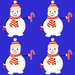 The concept of celebration of the holiday. Paper texture background with a snowman. Decorative print. Background, wrapping paper.Children's wallpaper and fabric