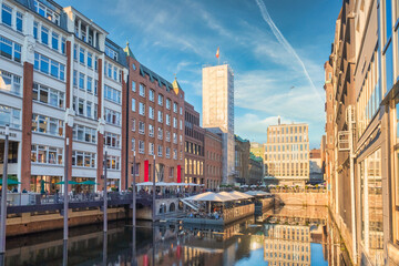 Obraz premium Canals and shops in Speicherstadt Hamburg, Germany