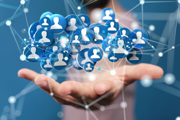 Businessman using data network with his fingers