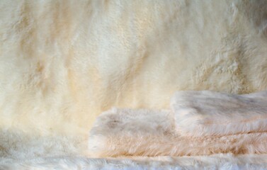 White fur mockup backdrop background texture for product showcase