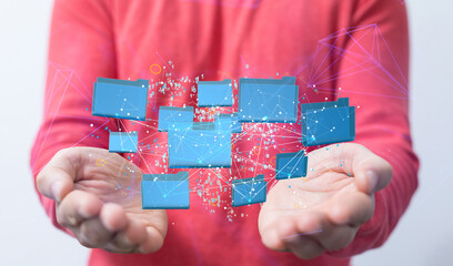 Cloud technology. Polygonal wireframe art looks like constellation