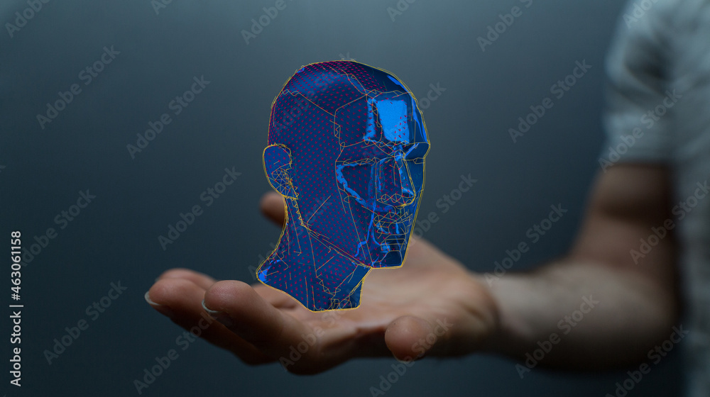Poster human head and brain with artificial intelligence concept