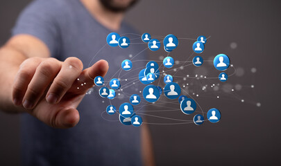 Businessman using data network with his fingers