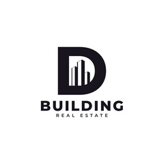 Real Estate Icon. Letter D Construction with Diagram Chart Apartment City Building Logo Design Template Element