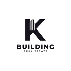 Real Estate Icon. Letter K Construction with Diagram Chart Apartment City Building Logo Design Template Element
