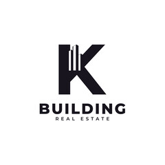 Fototapeta premium Real Estate Icon. Letter K Construction with Diagram Chart Apartment City Building Logo Design Template Element