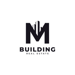 Real Estate Icon. Letter M Construction with Diagram Chart Apartment City Building Logo Design Template Element