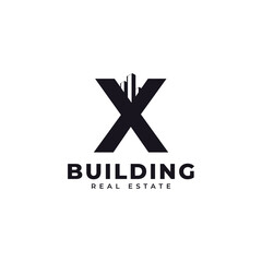 Real Estate Icon. Letter X Construction with Diagram Chart Apartment City Building Logo Design Template Element