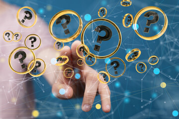 solving problem with digital question marks 3D rendering
