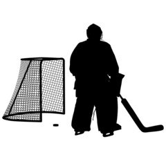 Silhouette of hockey goalkeeper on white background