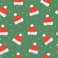 Seamless Christmas hat pattern. Perfect for Christmas cards, decorations, invitations, banners, labels, gift paper. Festive, cozy atmosphere.