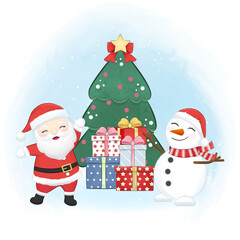 Cute Santa claus and snowman in Christmas season illustration