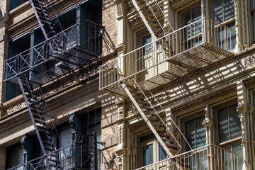 A fire escape of an apartment building in New York city.