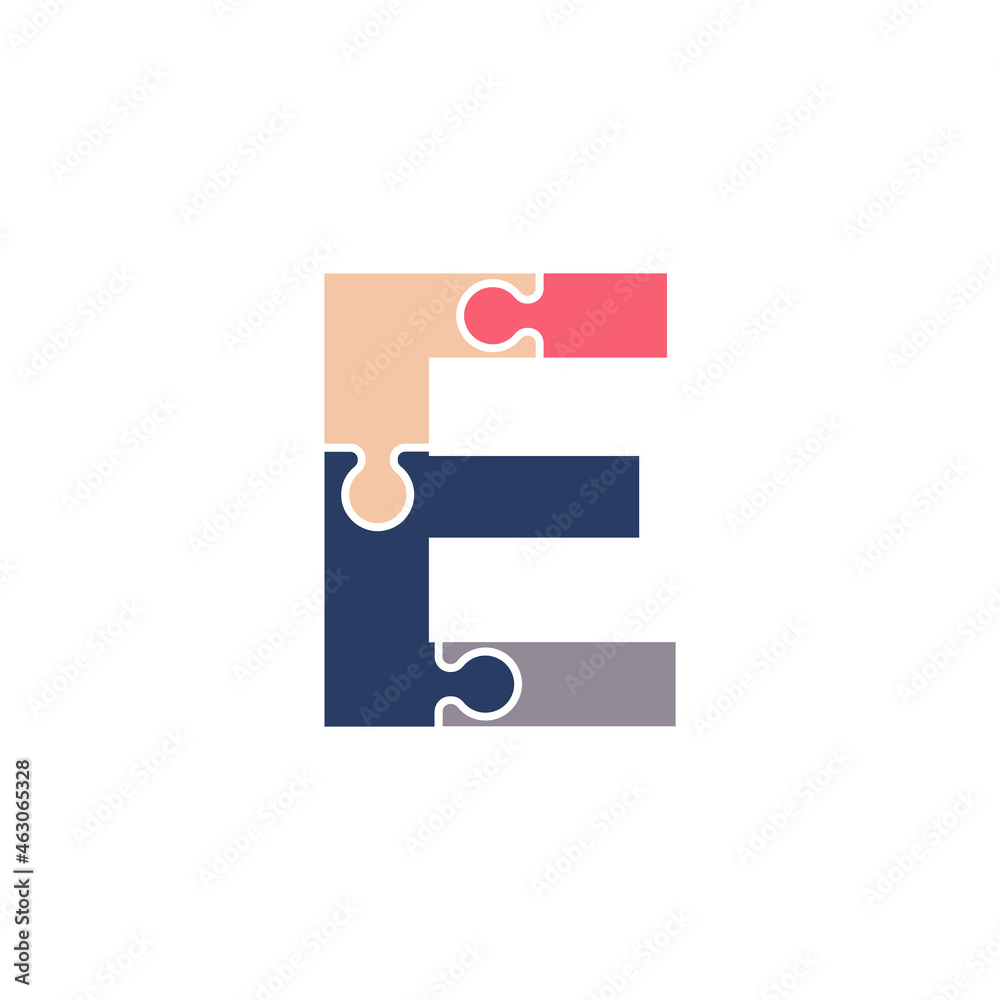 Wall mural Initial Letter E with Team Puzzle Jigsaw Connectivity Logo Design Template Element