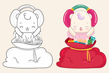 female white polar bear in christmas bag with gifts