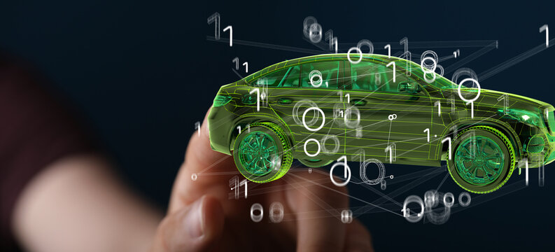 Autonomous car with HUD graphic of Navigation system driving